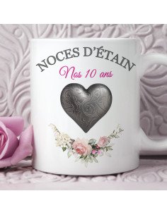 Tasse-Mug Cadeau Anniversaire 10 Ans de Mariage Noce d'Étain Original Amour Couple Romantique 2
