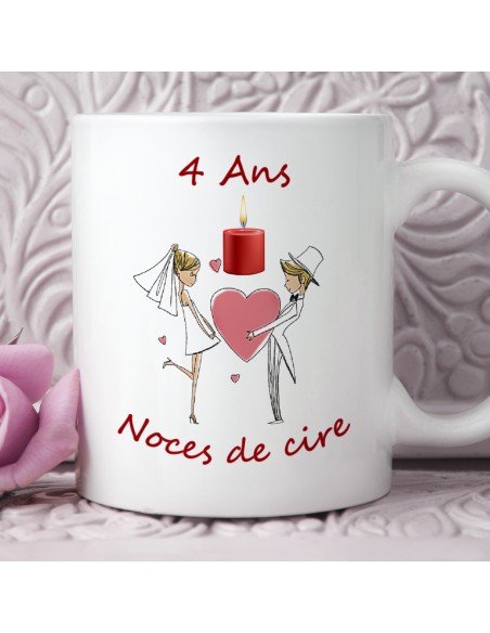 Tasse-Mug Cadeau Anniversaire 2 Ans de Mariage Noce de Cuir Original Amour Couple Romantique