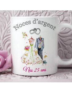 Tasse-Mug Cadeau Anniversaire 25 Ans de Mariage Noce d' Argent Original Amour Couple Romantique 2