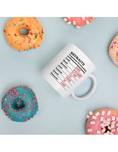 Tasse-Mug Cadeau Retraite- Programme Hebdomadaire du Retraité-Original Drole Rigolo  Amusant pour Homme ou Femme
