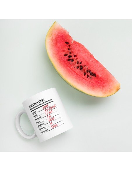 Tasse-Mug Cadeau Retraite- Programme Hebdomadaire du Retraité-Original Drole Rigolo  Amusant pour Homme ou Femme