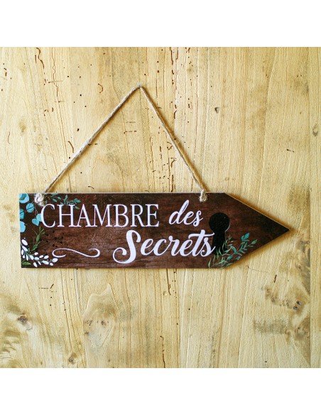 Flèche Décorative Plaque Vintage à suspendre en Bois Chambre des Secrets 8.5 x 30 cm