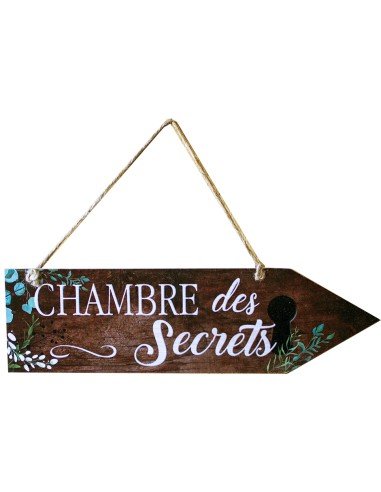 Flèche Décorative Plaque Vintage à suspendre en Bois Chambre des Secrets 8.5 x 30 cm