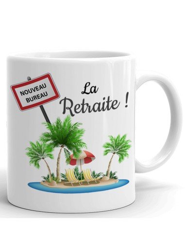 Tasse-Mug Cadeau Retraite- La Retraite Mon Ile de Vacances-Original Drole Rigolo  Amusant pour Homme ou Femme