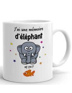 Tasse-Mug Cadeau Humour - J'ai une Mémoire d'Éléphant et Toi ? Poisson Rouge -Original Drole Rigolo  Anniversaire Papa Maman