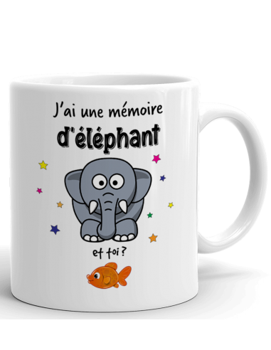 Tasse-Mug Cadeau Humour - J'ai une Mémoire d'Éléphant et Toi ? Poisson Rouge -Original Drole Rigolo  Anniversaire Papa Maman