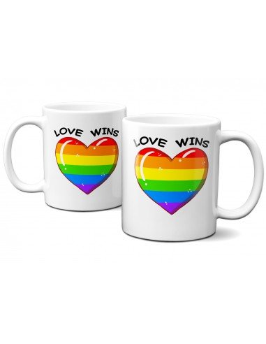 Tasse-Mug Cadeau LGBT Gay - Love Wins - Coeur Arc en Ciel Gay Pride Amour Universel Couple