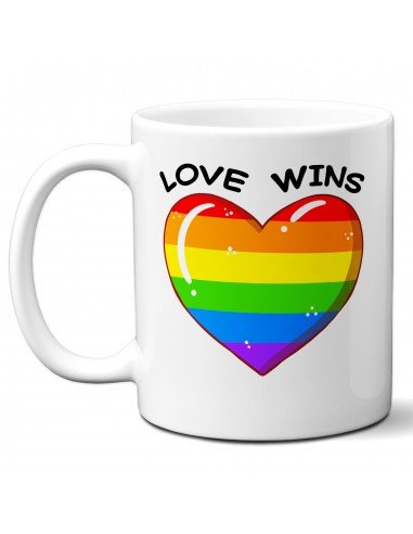 Tasse-Mug Cadeau LGBT Gay - Love Wins - Coeur Arc en Ciel Gay Pride Amour Universel Couple