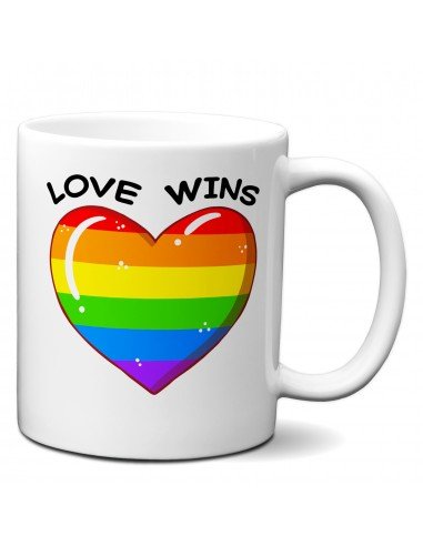 Tasse-Mug Cadeau LGBT Gay - Love Wins - Coeur Arc en Ciel Gay Pride Amour Universel Couple 