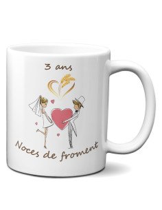 Tasse-Mug Cadeau Anniversaire 3 ans de Mariage Noce de Froment Original Amour Couple Romantique