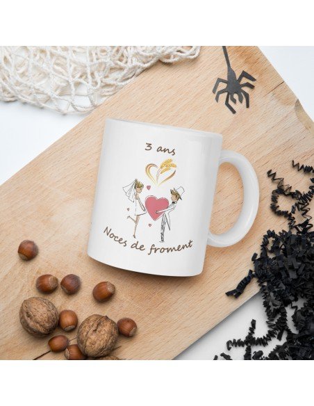Tasse-Mug Cadeau Anniversaire 3 ans de Mariage Noce de Froment Original Amour Couple Romantique