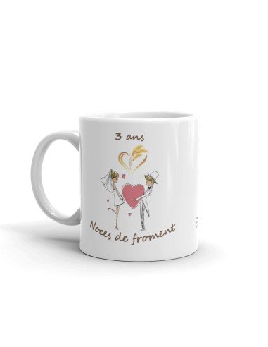 Tasse-Mug Cadeau Anniversaire 3 ans de Mariage Noce de Froment Original Amour Couple Romantique