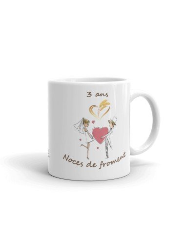 Tasse-Mug Cadeau Anniversaire 3 ans de Mariage Noce de Froment Original Amour Couple Romantique
