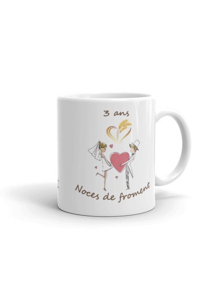 Tasse-Mug Cadeau Anniversaire 3 ans de Mariage Noce de Froment Original Amour Couple Romantique