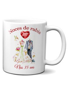 Tasse-Mug Cadeau Anniversaire 35 Ans de Mariage Noce de Rubis Original Amour Couple Romantique