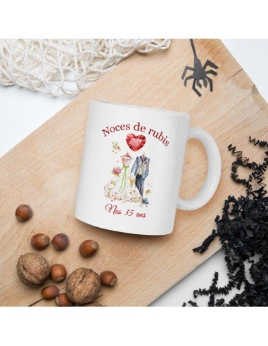 Tasse-Mug Cadeau Anniversaire 35 Ans de Mariage Noce de Rubis Original Amour Couple Romantique
