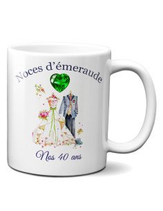 Tasse-Mug Cadeau Anniversaire 40 Ans de Mariage Noce d'Émeraude Original Amour Couple Romantique
