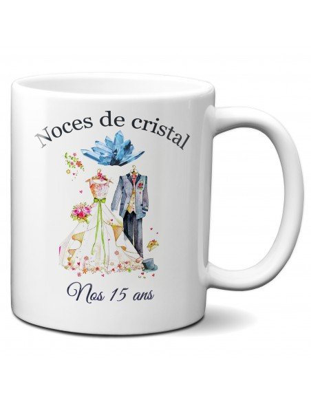 Tasse-Mug Cadeau Anniversaire 15 Ans de Mariage Noce de Cristal Original Amour Couple Romantique
