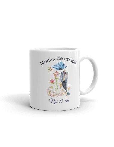 Tasse-Mug Cadeau Anniversaire 15 Ans de Mariage Noce de Cristal Original Amour Couple Romantique