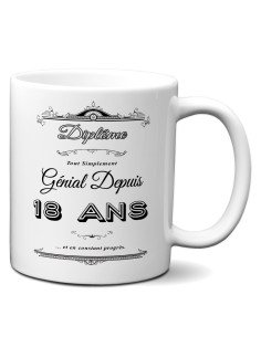Cadeau Anniversaire Homme 20 ans - Tasse Mug - Diplôme Tout Simplement Génial Depuis 18 ans - Original Personnalisé