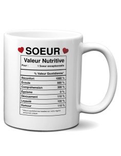 Tasse-Mug Cadeau Soeur -Étiquette Valeur Nutritive Exceptionnelle- Idée Cadeau Humour Soeur Original Anniversaire Fête