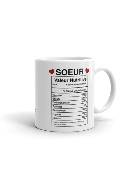Tasse-Mug Cadeau Soeur -Étiquette Valeur Nutritive Exceptionnelle- Idée Cadeau Humour Soeur Original Anniversaire Fête