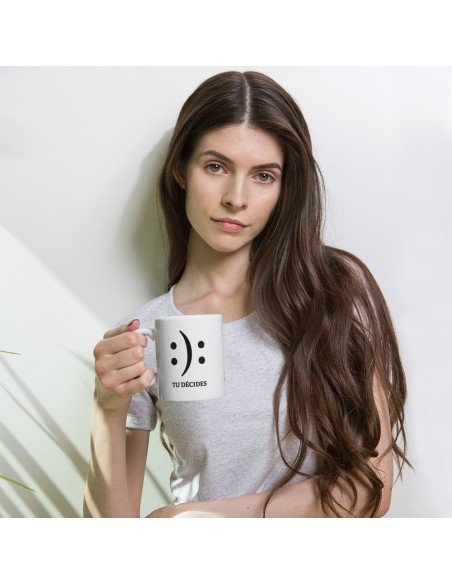 Tasse-Mug Cadeau Humour- Tu Décides Smiley Bonne Humeur ou Triste -  Original Amusant Anniversaire Collègue