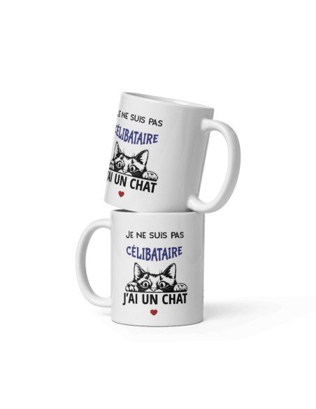 Tasse Mug Cadeau Humour  Chat - Je ne suis pas Célibataire j'ai un Chat-  - Rigolo Amusant