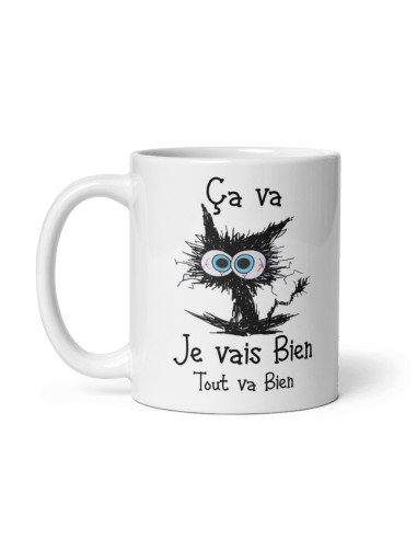 Tasse-Mug Cadeau Chat Humour - Je Vais Bien Tout va Bien - Original Amusant Marrant Rigolo Anniversaire