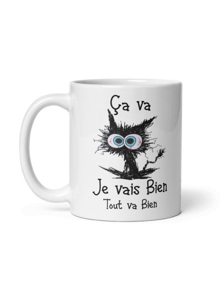 Tasse-Mug Cadeau Chat Humour - Je Vais Bien Tout va Bien - Original Amusant Marrant Rigolo Anniversaire
