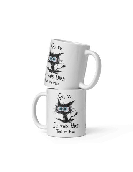 Tasse-Mug Cadeau Chat Humour - Je Vais Bien Tout va Bien - Original Amusant Marrant Rigolo Anniversaire