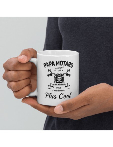 Tasse-Mug Cadeau - Papa Motard Carrément Plus Cool - Idée Cadeau Humour Papa Original Anniversaire Fête de Pères 
