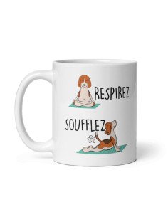 Tasse-Mug Cadeau - Chien Méditation Yoga Respirez Soufflez - Original Amusant Marrant Rigolo Anniversaire 2
