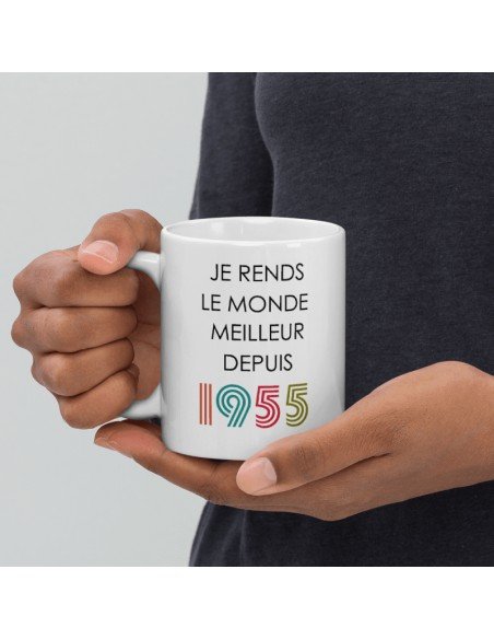 Tasse Mug Cadeau Anniversaire 70 ans Femme Homme - Je Rends le Monde Meilleur - Original Personnalisé