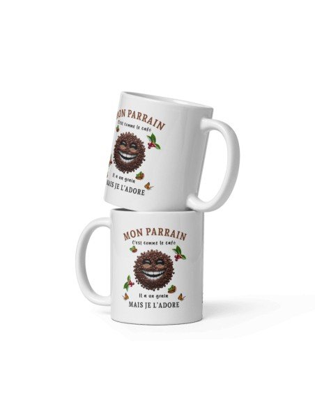 Tasse Mug - Mon Parrain C'est Comme le Café Je l'Adore- Idée Cadeau Original Baptême Parrain Anniversaire
