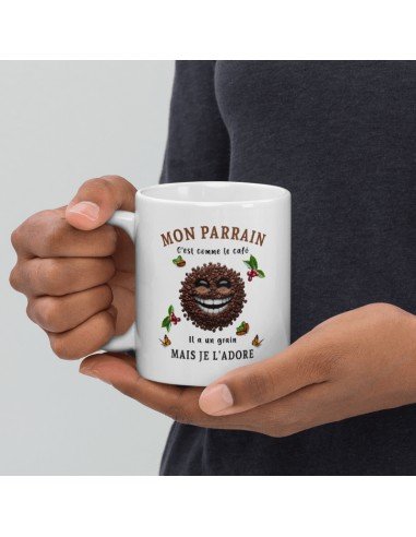 Tasse Mug - Mon Parrain C'est Comme le Café Je l'Adore- Idée Cadeau Original Baptême Parrain Anniversaire