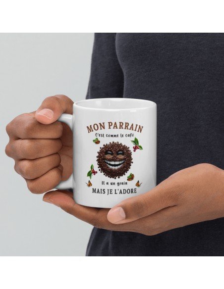 Tasse Mug - Mon Parrain C'est Comme le Café Je l'Adore- Idée Cadeau Original Baptême Parrain Anniversaire