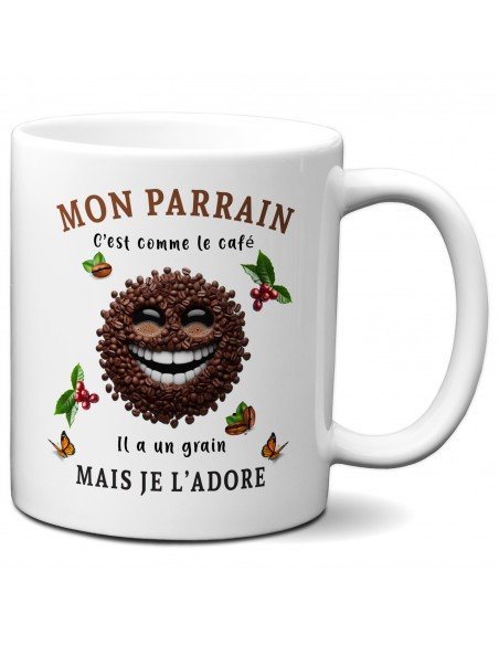 Tasse Mug - Mon Parrain C'est Comme le Café Je l'Adore- Idée Cadeau Original Baptême Parrain Anniversaire