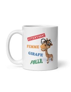 Tasse Mug Cadeau Girafe Original - Attention Femme Girafe Folle - Drole Amusant Rigolo Anniversaire  Femme Collègue Amie 2