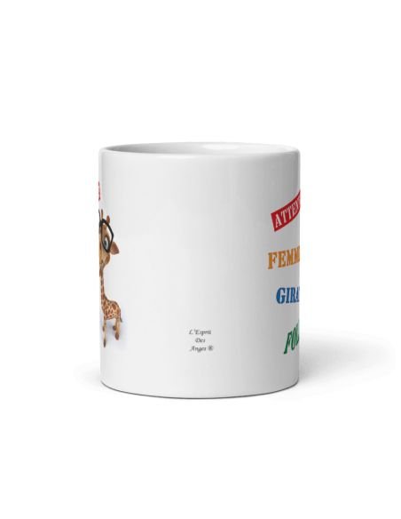 Tasse Mug Cadeau Girafe Original - Attention Femme Girafe Folle - Drole Amusant Rigolo Anniversaire  Femme Collègue Amie