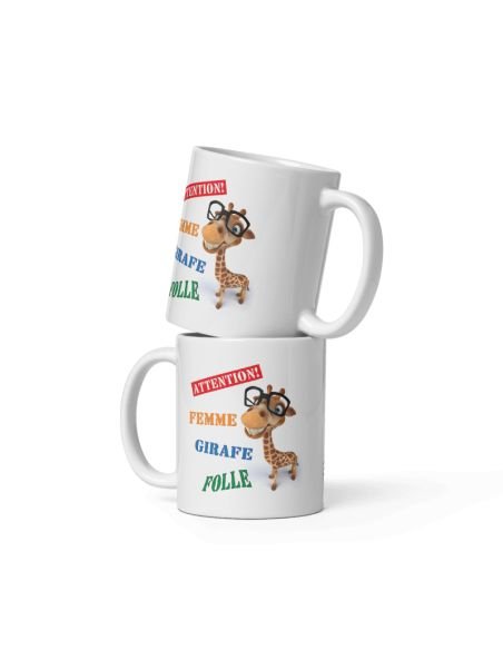 Tasse Mug Cadeau Girafe Original - Attention Femme Girafe Folle - Drole Amusant Rigolo Anniversaire  Femme Collègue Amie