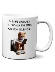 Tasse Mug Cadeau - Chat Je suis aux Toilettes - Anniversaire Femme Homme Humour