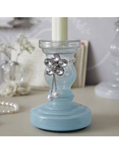 Bougeoir opaline et bijoux bleu
